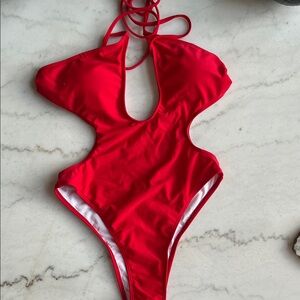 Elegant Red Women's One-Piece Swimsuit